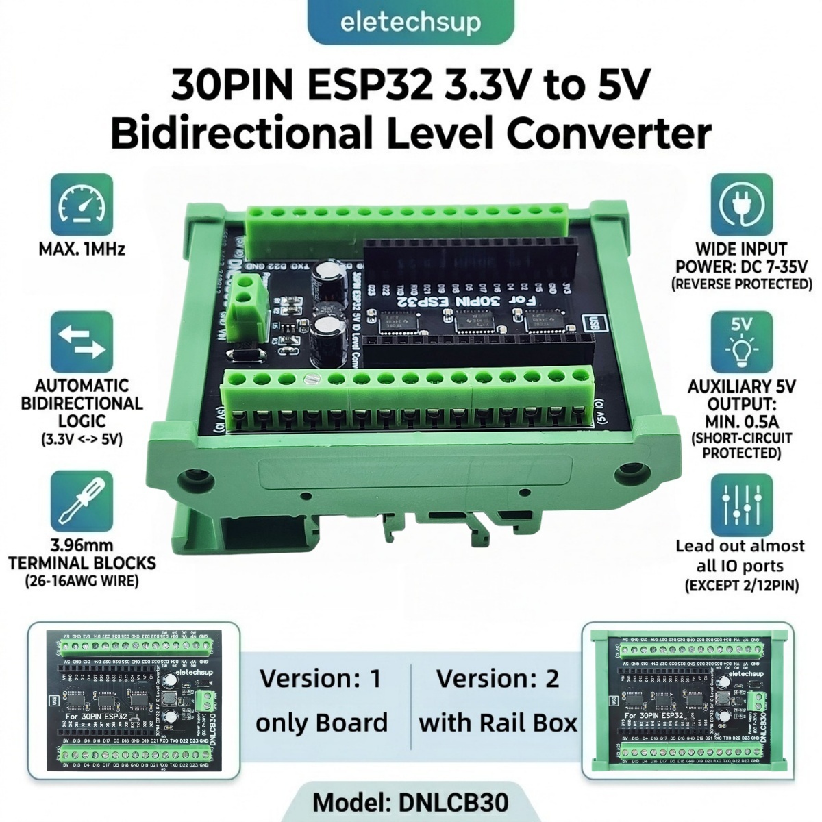 Adaptateur rail DIN ESP32 30P, - Level Shifter 3.3V avis et prix