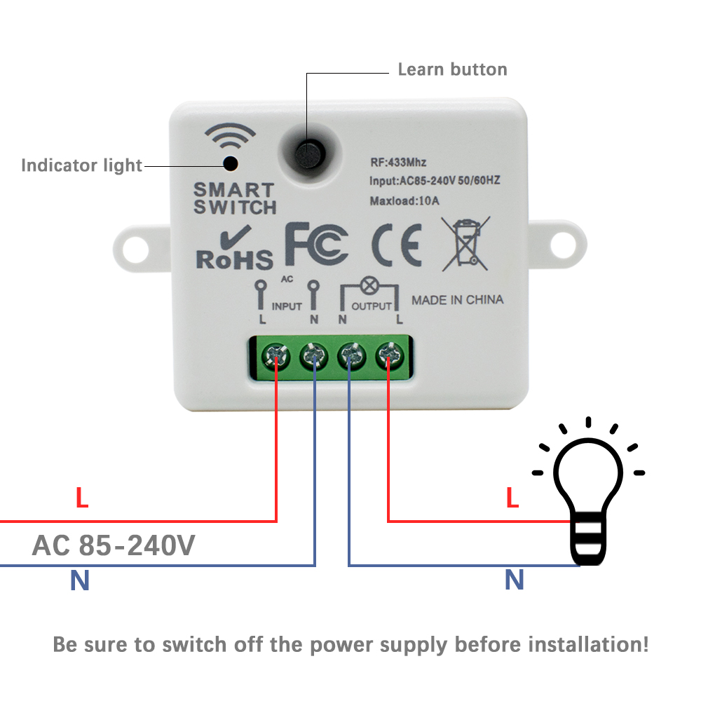 Interrupteur sans fil 220V 1CH - 433Mhz Receiver Module avis et prix